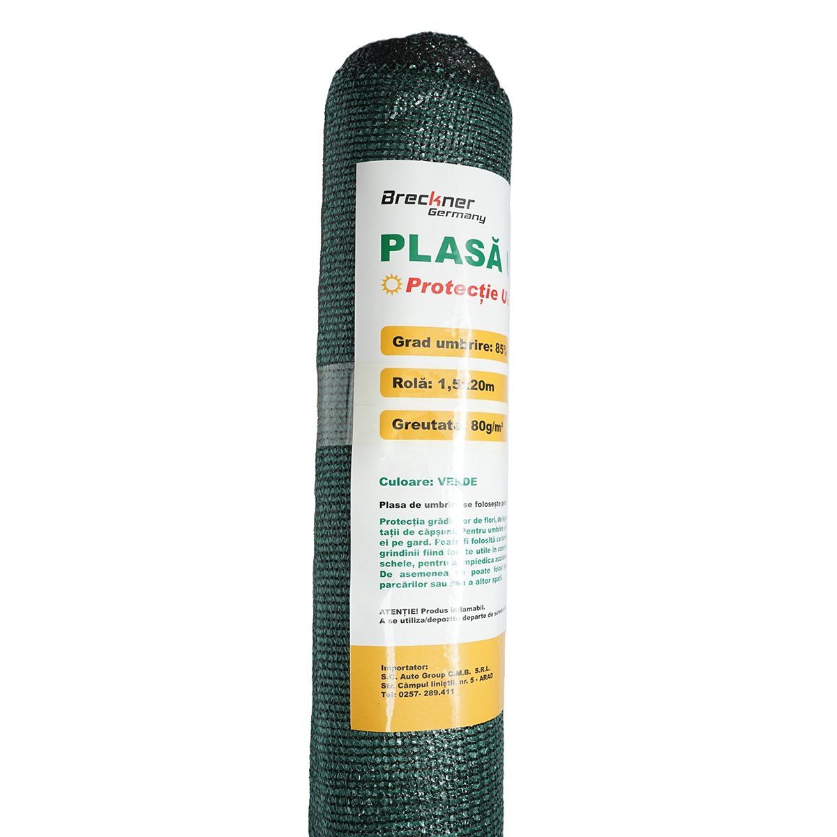 Plasa umbrire 85% latime 1.5M, lungime 20M verde din polietilena cu protectie UV